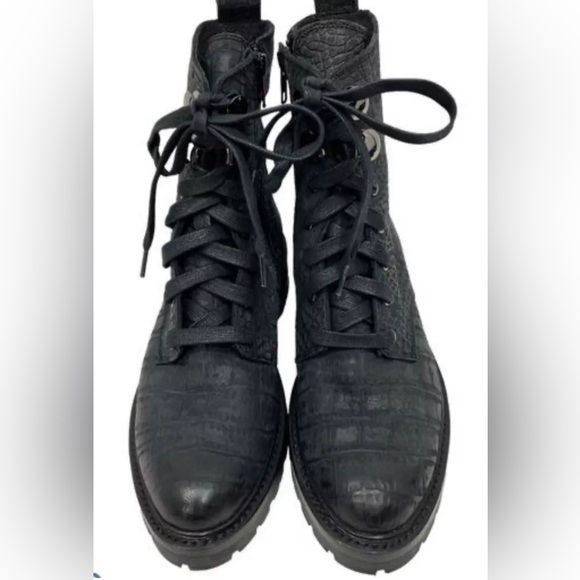 Frye Shoes - Frye Womens Blk Julie Hook Croc Embossed Side Zip Combat Boots Size 8 B EUC